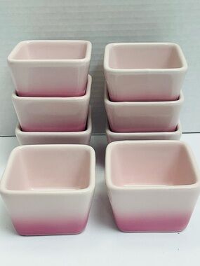 NWT Set of 8 Pink Ombre Ceramic Ramekins 3”w x 2”h | Gifts Baking DIY Candles
